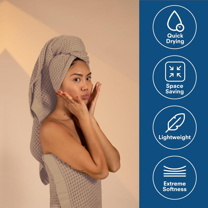 ONSEN Waffle Bath Sheet Set â€“ 3-Piece Cotton Bundle with Bath Sheet, Hand and Face Towels â€“ Lightweight, Quick Dry, and Absorbent â€“ Ideal for Bathroom, Gym, Guest Use â€“ Oatmeal - Image 2